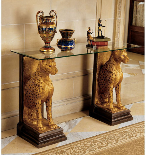 Royal Egyptian Cheetahs Console Sculptures Table Art Decor